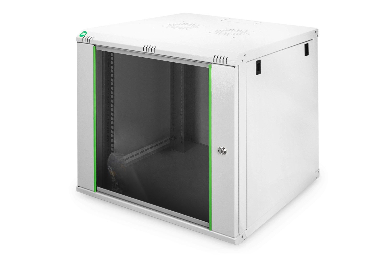 DYNAmic 19  9U rack 600x600 wall-mounted network cabinet  door glass  grey  undivided  folded  60kg