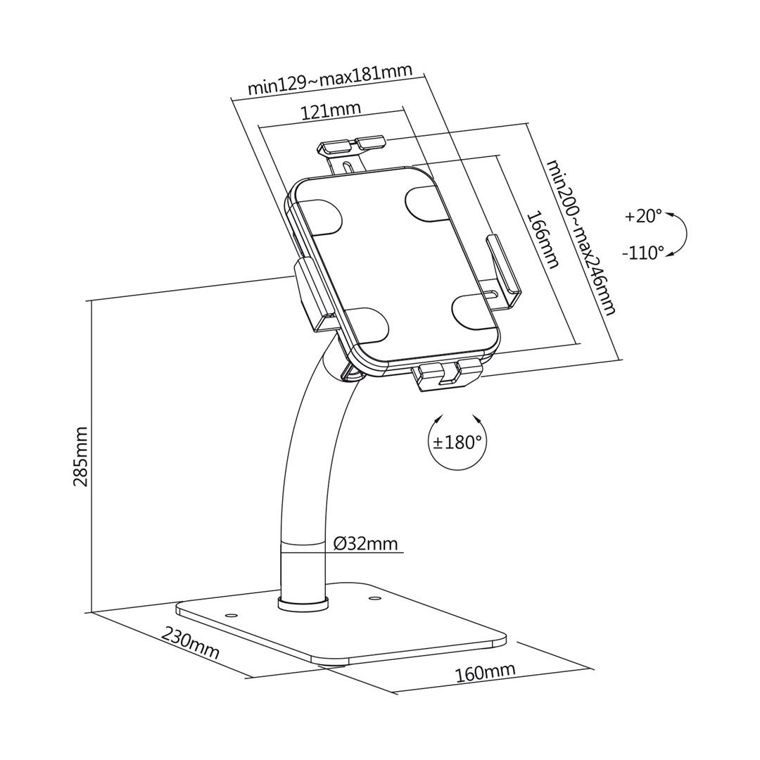 Maclean Tablet Holder  Desktop  Lock  7.9 -11   Universal  MC-468W_7