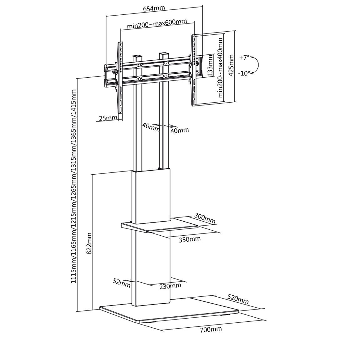 Maclean MC-865 Professional Modern TV Floor Stand with a Shelf for 37  - 70  Screens  max load 40kg  max VESA 600x400  Adjustable height  TV Entertainment Station_13