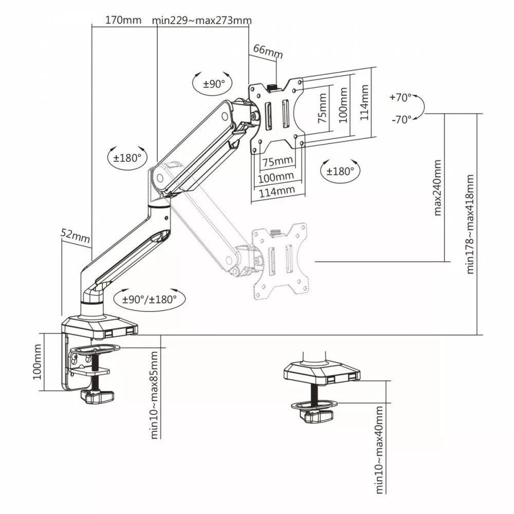 Ergo Office Aluminium Monitor Mount with Gas Spring  Double Arm  VESA 75x75/100x100  17 -32  10 kg Silver  ER-447_2