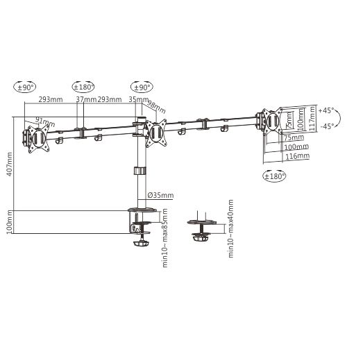 Gembird MA-D3-01 Adjustable desk 3-display mounting arm (rotate  tilt  swivel)  17”-27”  up to 7 kg_2