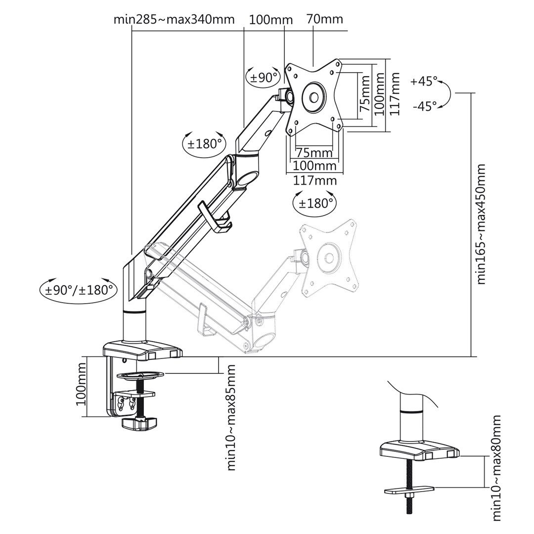 Ergo Office ER-405B Monitor Bracket Holder Table Desk Mount Arm Swivel Tilt Rotatable 13  - 32  VESA_8