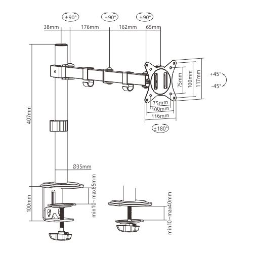 Gembird MA-D1-01 monitor mount / stand 81.3 cm (32 ) Black Desk_4