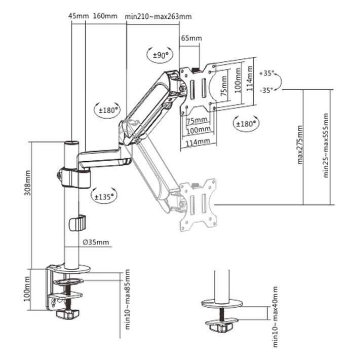 Gembird MA-DA1P-01 Adjustable desk display mounting arm  17”-32”  up to 9 kg_2