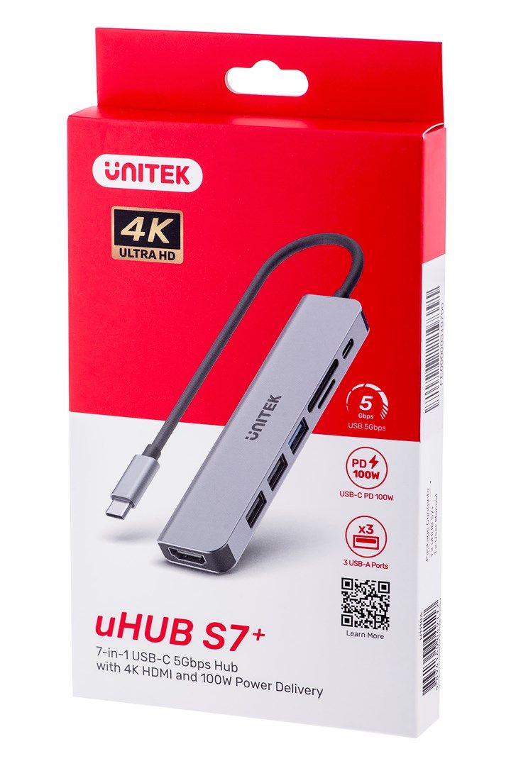 UNITEK HUB USB-C H1118A; USB-A x3  USB-C  HDMI  SD  microSD_7