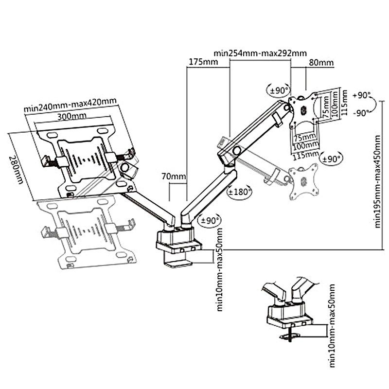 Maclean MC-813 Dual Desk Mount for a Monitor and a Laptop 17  -32  2x8kg VESA 75x75  100x100_6