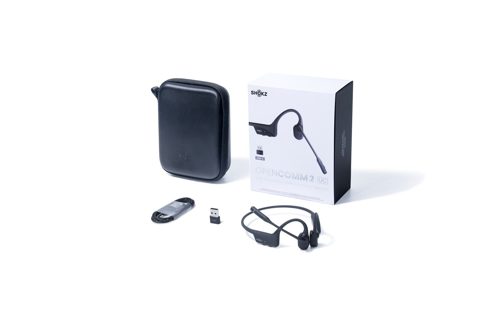 SHOKZ OpenComm2 UC Wireless Bluetooth Bone Conduction Videoconferencing Headset with USB-A adapter | 16 Hr Talk Time  29m Wireless Range  1 Hr Charge Time | Includes Noise Cancelling Boom Mic and Dongle  Black (C110-AA-BK)_10