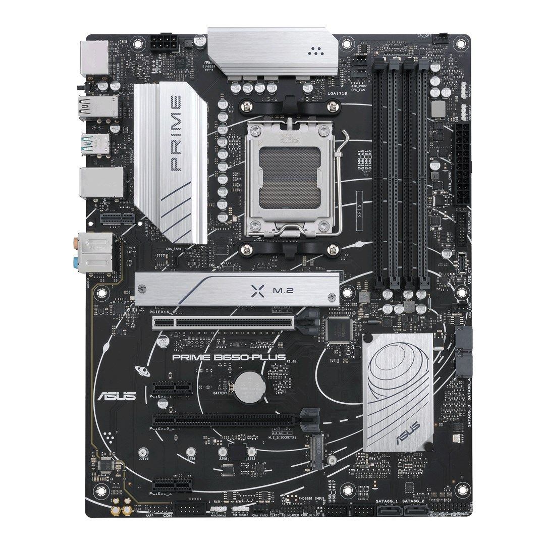 Asus | PRIME B650-PLUS | Processor family AMD | Processor socket AM5 | DDR5 DIMM | Memory slots 4 | Supported hard disk drive interfaces SATA  M.2 | Number of SATA connectors 4 | Chipset  AMD B650 | ATX_2