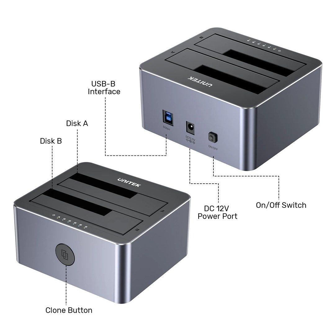 Y-3026GY01-EU Unitek Disk Clone Station 2 x SATA 2.5 /3.5  USB 5Gbps_4