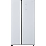 Side by side Heinner HSBS-HM532NFGWHE++, Full No Frost, clasa energetica: E, compresor Inverter, usa sticla alba, display LED cu control touch, capacitate totala: 532L, capacitate frigider: 347L, capacitate congelator: 185L, functie SMART, functie ECO, Super Cooling, Super freezing, alarma usa