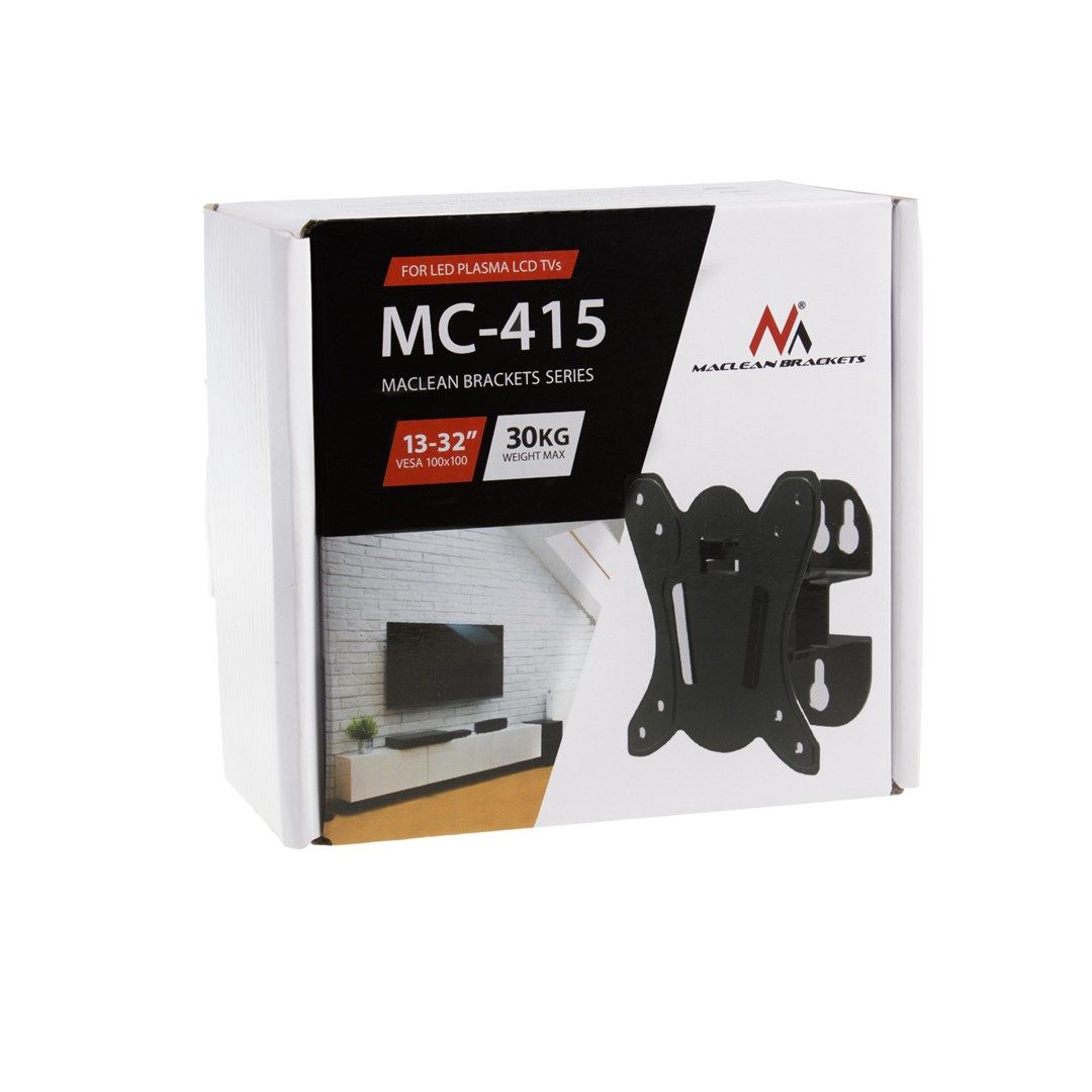 Maclean MC-415 TV Monitor Wall Mount 13 -32  30kg Tilt Rotate max. VESA 100x100 30kg Black Slim Universal Powder Coated_5