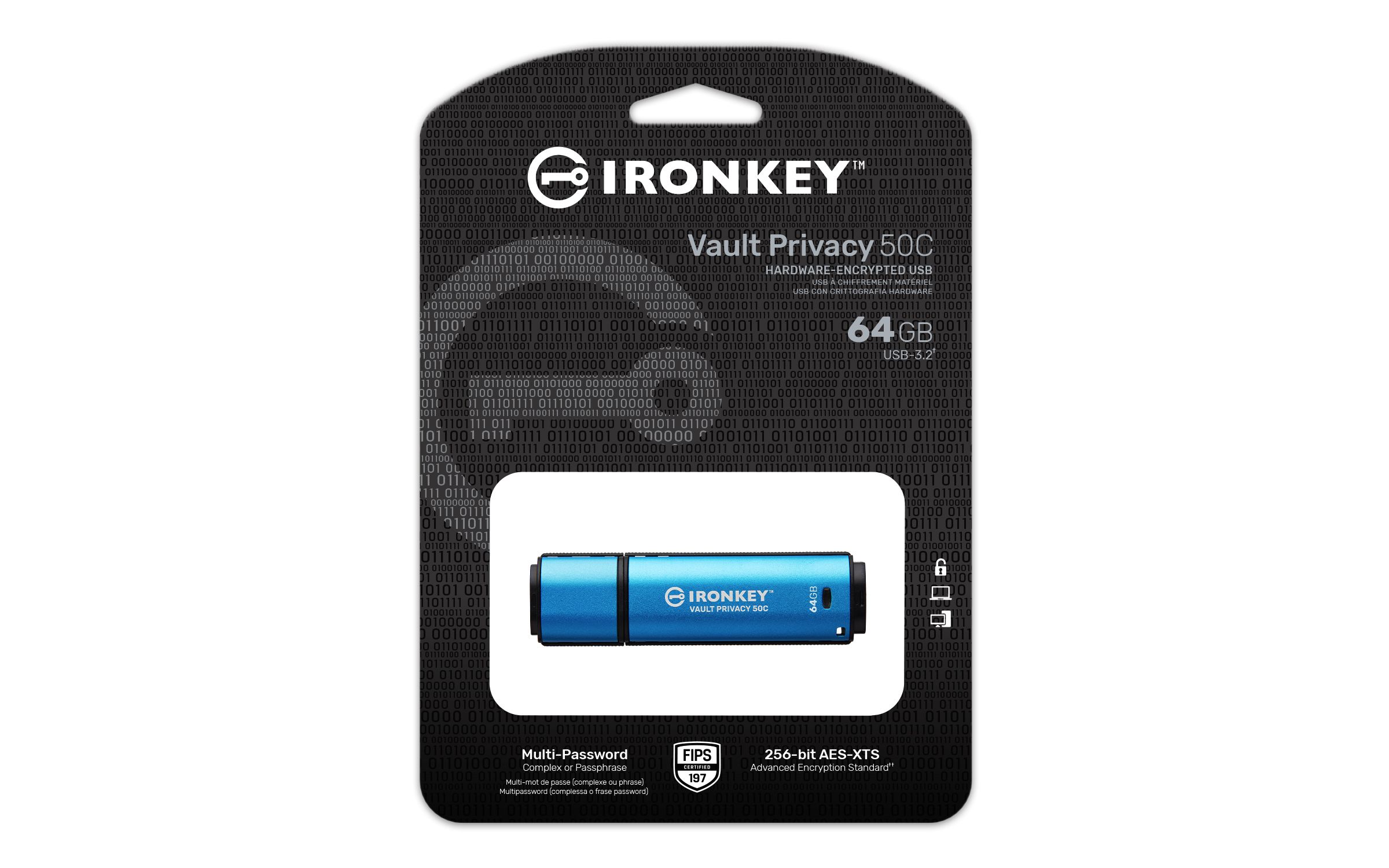 64GB USB-C IRONKEY VAULT P 50C/AES-256 ENCRYPTED FIPS 197_6