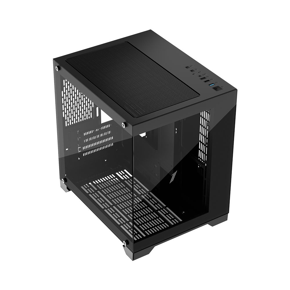 Carcasa 1STPLAYER MV5 TP Cube Tower NEGRU, Tempered Glass, Sloturi Expansiune 4, Drive Bays: 1x3.5