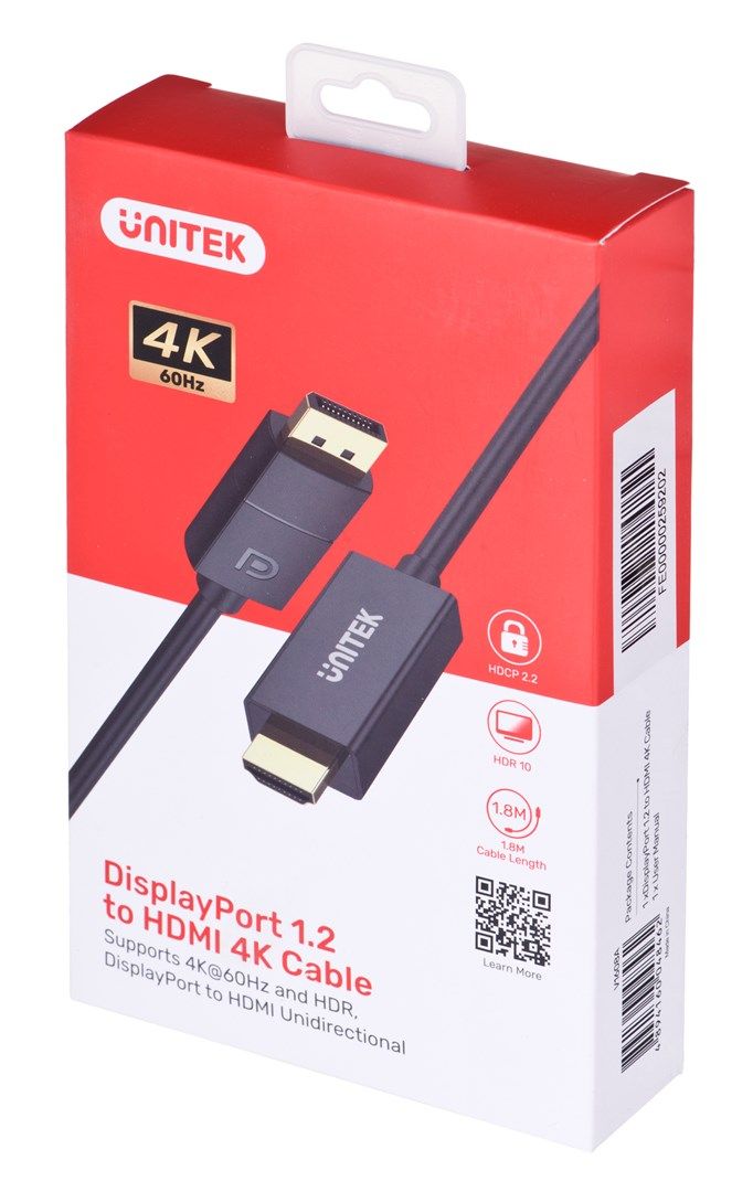 UNITEK CABLE DisplayPort 1.2  HDMI  4K@60HZ  1 8M  V1608A_3