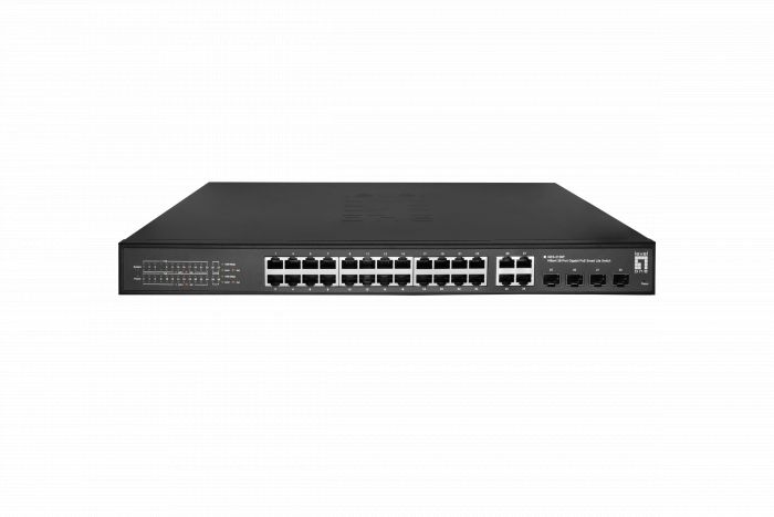 LevelOne GES-2128P  Hilbert 28-Port Gigabit PoE Smart Lite Switch, 24 PoE Outputs, 4 x Gigabit SFP/RJ45 Combo, 802.3at/af PoE, 380W PoE Power Budget , 440 x 290 x 44.5 mm_4