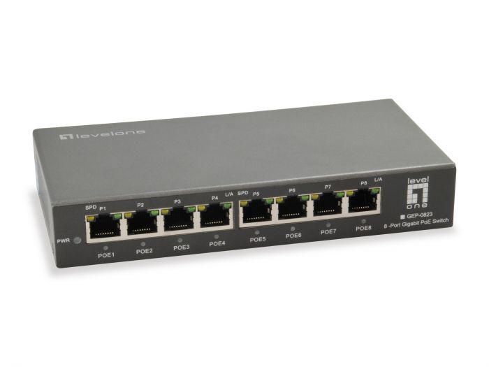 LevelOne GEP-0823, 8-Port Gigabit PoE Switch, 802.3at/af PoE, 120W, 86 x 30 x 176 mm_2