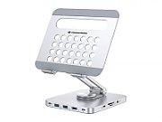 Conceptronic DONN26G Tablet Stand with 8-in-1 USB 3.2 Gen 1 Docking Station, 360° Rotating Base, Foldable, Adjustable Height, 160 x 178 x 45 mm_3