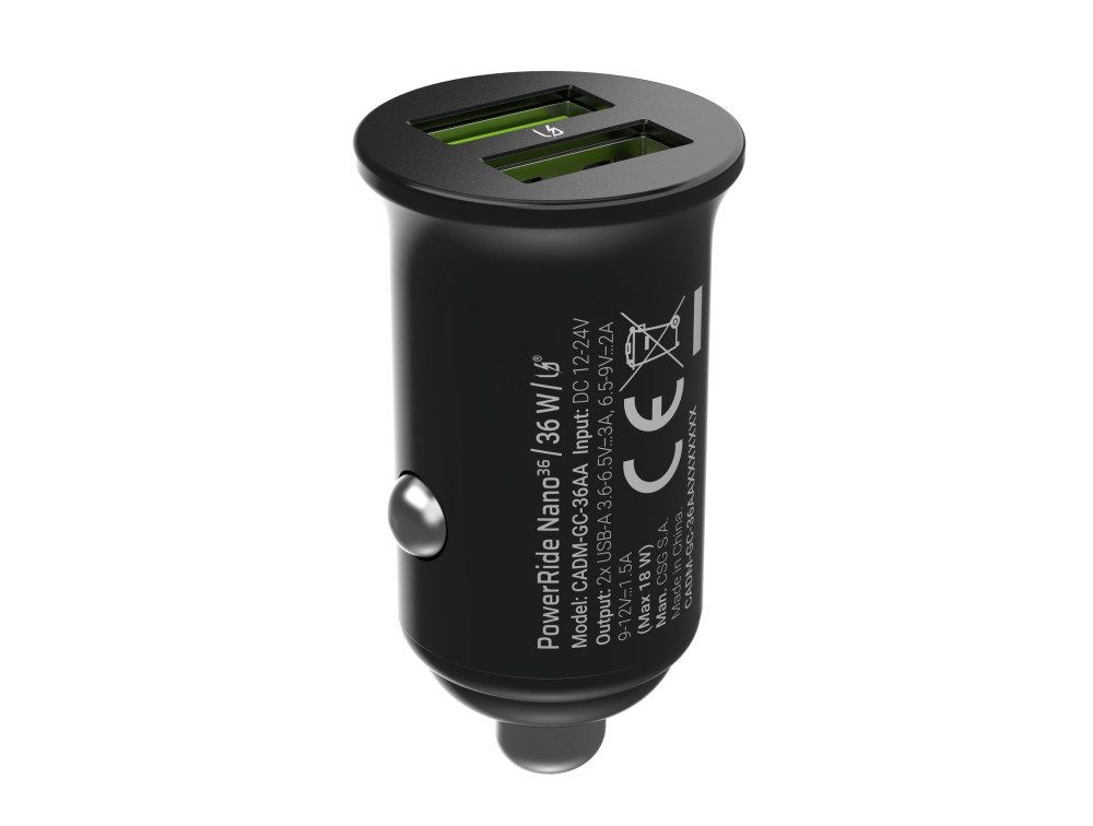 Green Cell GC CADM-GC-36AA - USB-Ladegeraet 36 W 2x USB-A schwarz Flashlight  GPS  Headphones  Mobile phone  Navigator  Other  Portable speaker  Power bank  Smartphone  Smartwatch  Tablet  Telephone  Universal Black Cigar lighter Fast charging Auto_5