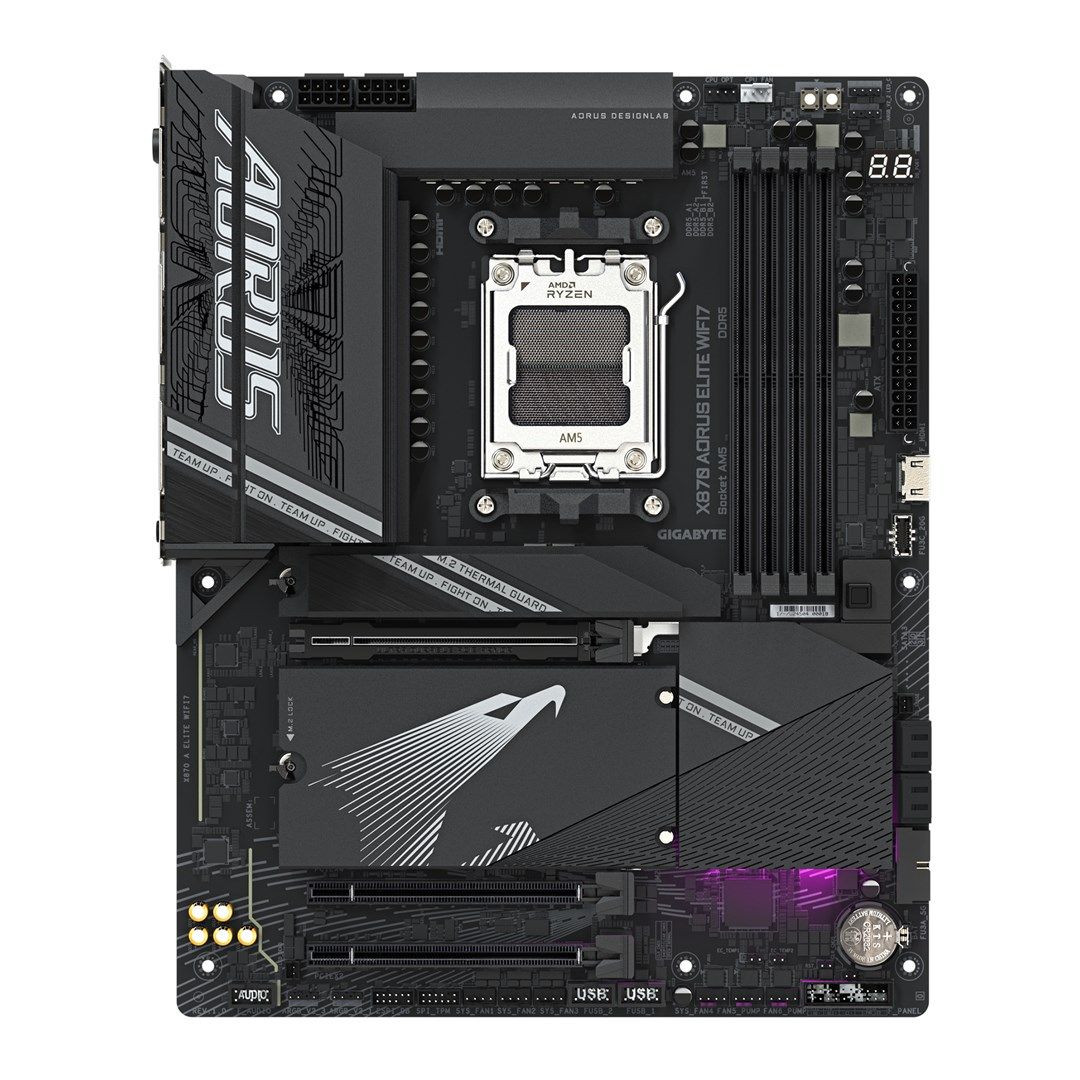 GIGABYTE X870 A ELITE WIFI7 Motherboard - Supports AMD Ryzen 9000 CPUs  16+2+2 phases VRM  up to 8000MHz DDR5 (OC)  4xPCIe 5.0 + 4xM.2  Wi-Fi 7  2.5GbE LAN  USB 3.2 Gen 2x2_2