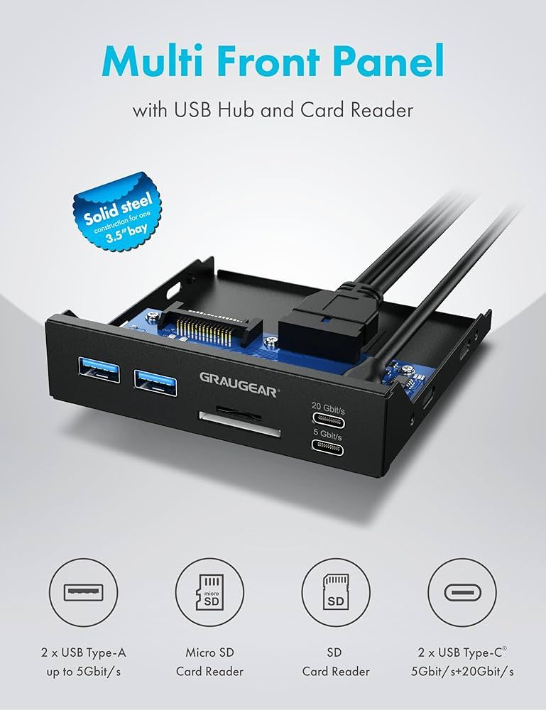 Graugear Multi Front Panel with USB Hub + Card Reader_2