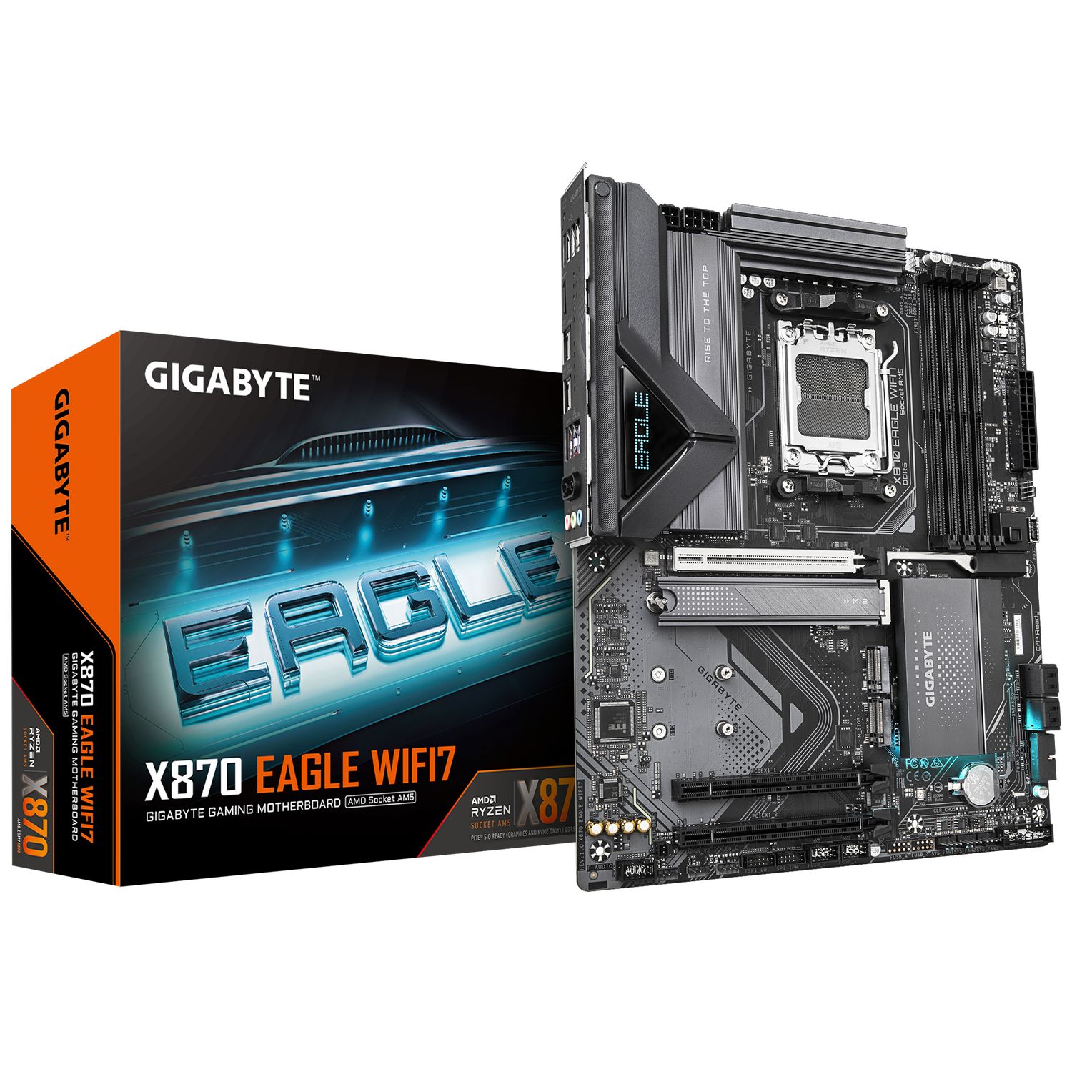 GIGABYTE X870 EAGLE WIFI7 Motherboard - Supports AMD Ryzen 9000 CPUs  14+2+2 phases VRM  up to 8000MHz DDR5 (OC)  4xPCIe 5.0 + 3xM.2  Wi-Fi 7  2.5GbE LAN  USB 3.2 Gen 2x2_4