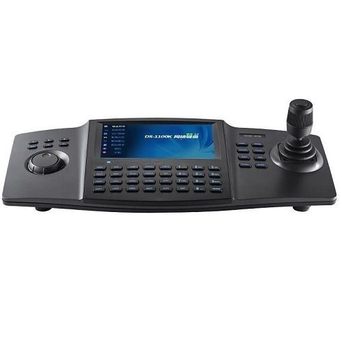 Tastatura de control Hikvision DS-1100KI(B) pentru camere speed dome, display  7  LCD, 4D joystick, suporata 32 utilizatori si 4000 echipamente, interfata retea 1 × 100M/1000M self-adaptive, 1 × RS-232, 1 × RS-485, 1 × USB 2.0 interface, dimensiuni 435 × 193 × 110 mm, greutate 2 KG, alimentare 12VDC