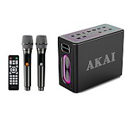 Boxa portabila Akai cu 2 micfrofoane wireless-IPX6-80W, bluetooth 5.3, puterea de emisie a canalului Bluetooth 2dBm, tensiune baterie 11.1V, 4000 mAh, tip baterie litiu ion, putere RMS 80W, cu intrare AUX, intrare chitară/microfon, frecvența microfonului fără fir 70Hz~13KHz, slot pentru microfon cu_1