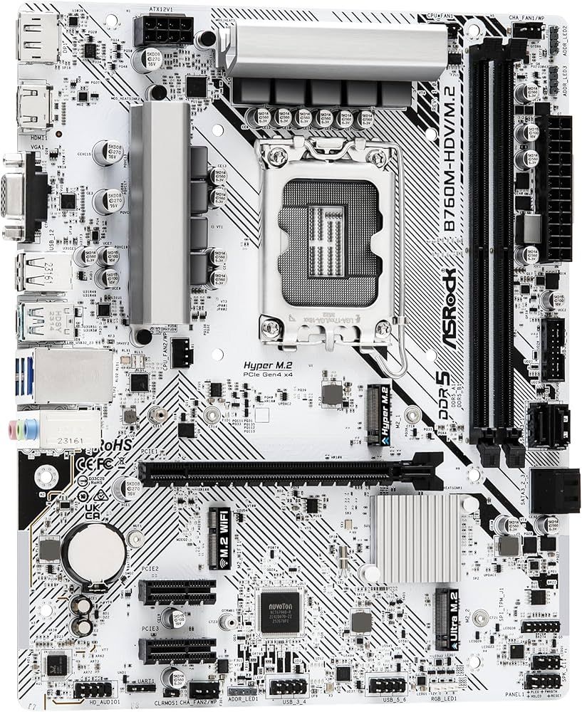 Placa de baza ASROCK B760M-HDV/M.2 LGA1700, 2x DDR5, 1x HDMI 1X DP 1X D- Sub, 1x PCIE 4.0 x16 2x PCIE 3.0 x1 1x M.2 1x Hyper M.2 1x Ultra M.2, 4x SATA 6GB/s, mATX_2