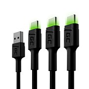 Green Cell Set 3x Ray USB-C 120cm Cable with green LED backlight  fast charging Ultra Charge  QC 3.0_1