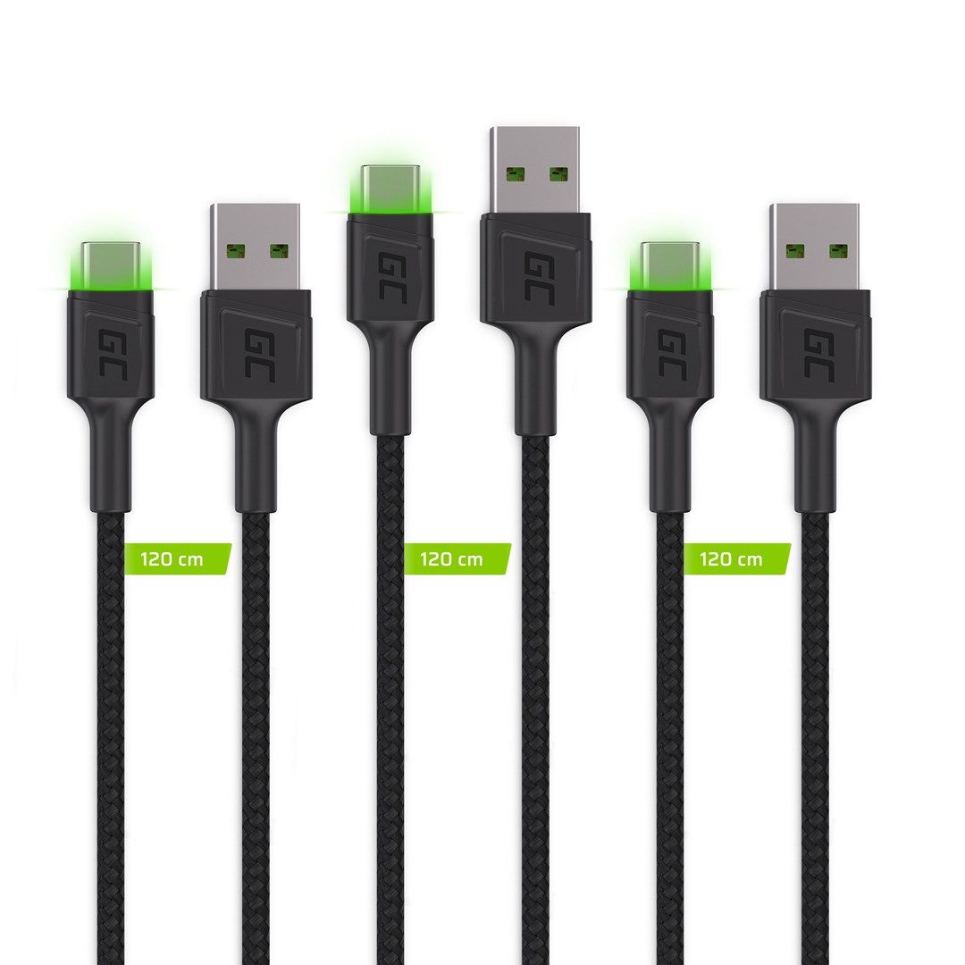 Green Cell Set 3x Ray USB-C 120cm Cable with green LED backlight  fast charging Ultra Charge  QC 3.0_2