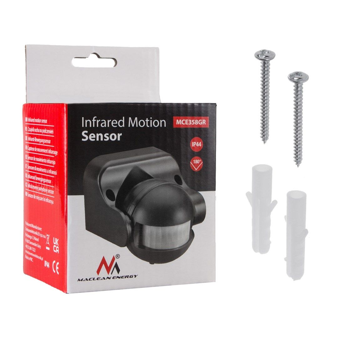 Maclean MCE358 GR Infrared PIR Motion Sensor IP44 Grey Range 12m Max Load 800/1200W Movement Detector_13