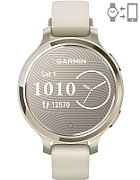 Ceas Garmin Lily 2, display AMOLED, dimensiune afisaj 25,4 mm x 21,3 mm, rezolutie afisaj 240 x 201 pixeli, memorie 8GB, autonomie pana la 9 zile, rezistanta la apa pana la 5 ATM, greutate: 24,4g, ramă MLunar Glod şi curea Bone din silicon