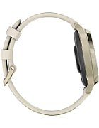 Ceas Garmin Lily 2, display AMOLED, dimensiune afisaj 25,4 mm x 21,3 mm, rezolutie afisaj 240 x 201 pixeli, memorie 8GB, autonomie pana la 9 zile, rezistanta la apa pana la 5 ATM, greutate: 24,4g, ramă MLunar Glod şi curea Bone din silicon