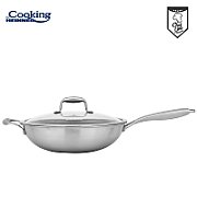 TIGAIE WOK INOX+CAPAC 30x8.5CM,TITANIUM3 Material: inox in 3 straturi Interior: acoperire ceramica cu model HONEYCOMB Exterior: inox polisat Baza INDUCTIE