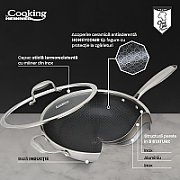 TIGAIE WOK INOX+CAPAC 30x8.5CM,TITANIUM3 Material: inox in 3 straturi Interior: acoperire ceramica cu model HONEYCOMB Exterior: inox polisat Baza INDUCTIE