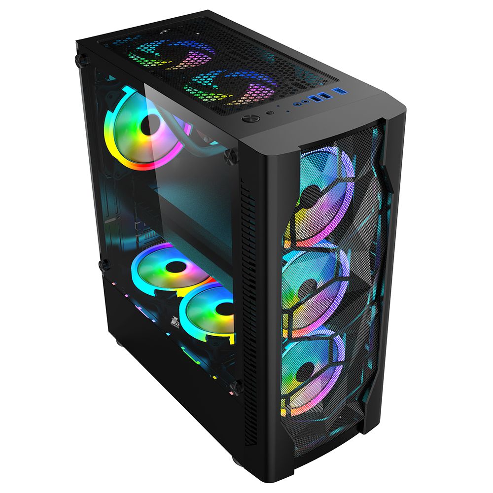 Carcasa 1STPLAYER Mid Tower ARGB NEGRU, Tempered Glass, Sloturi Expansiune 7, Drive Bays: 1x3.5