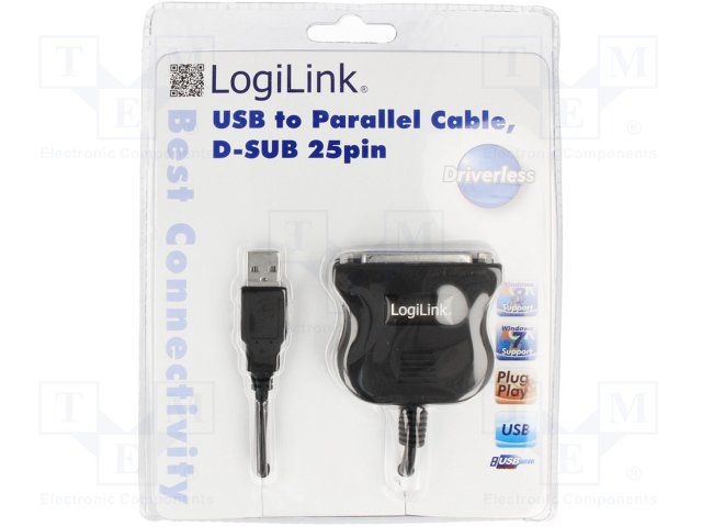 CABLU USB LOGILINK adaptor, USB 2.0 (T) la Paralel (D-Sub 25-pin), 1.5m, conecteaza port USB cu imprimanta cu port paralel, negru, 