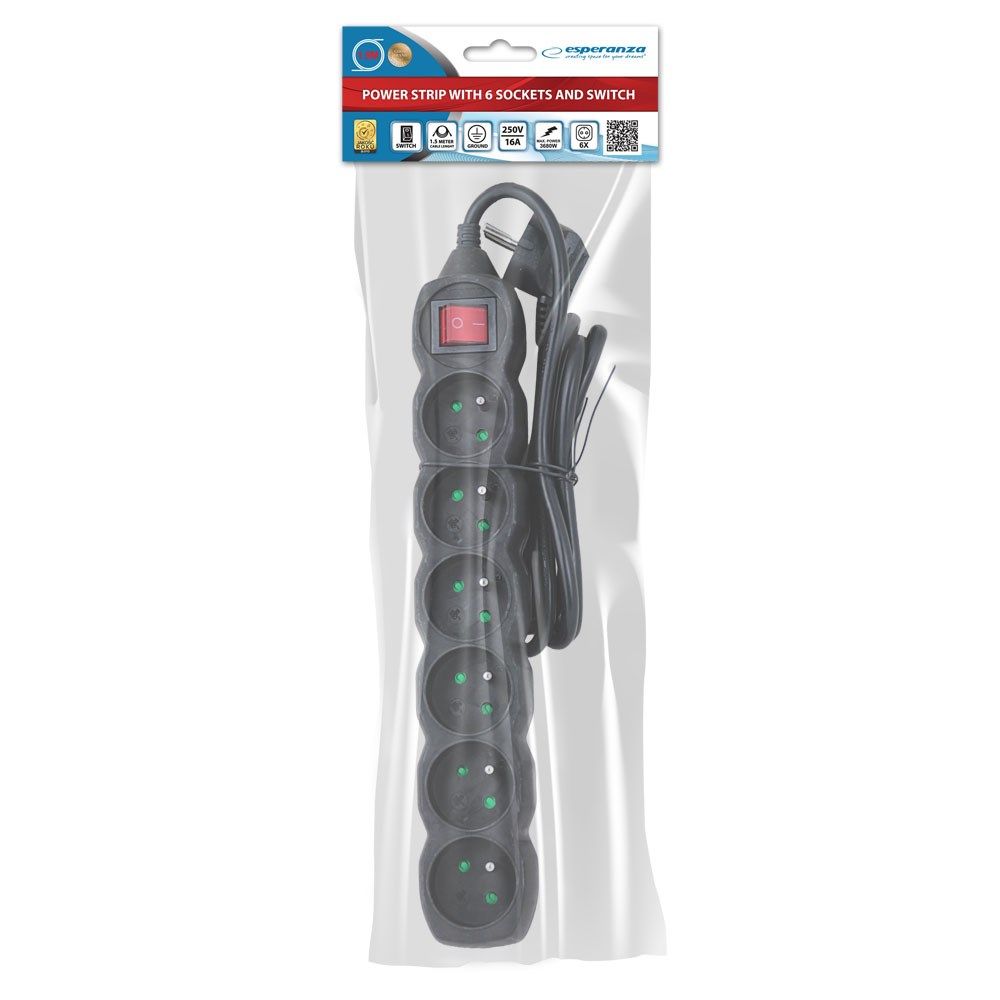 Esperanza ELK217K Power strip 6GN/1 5M Black_4