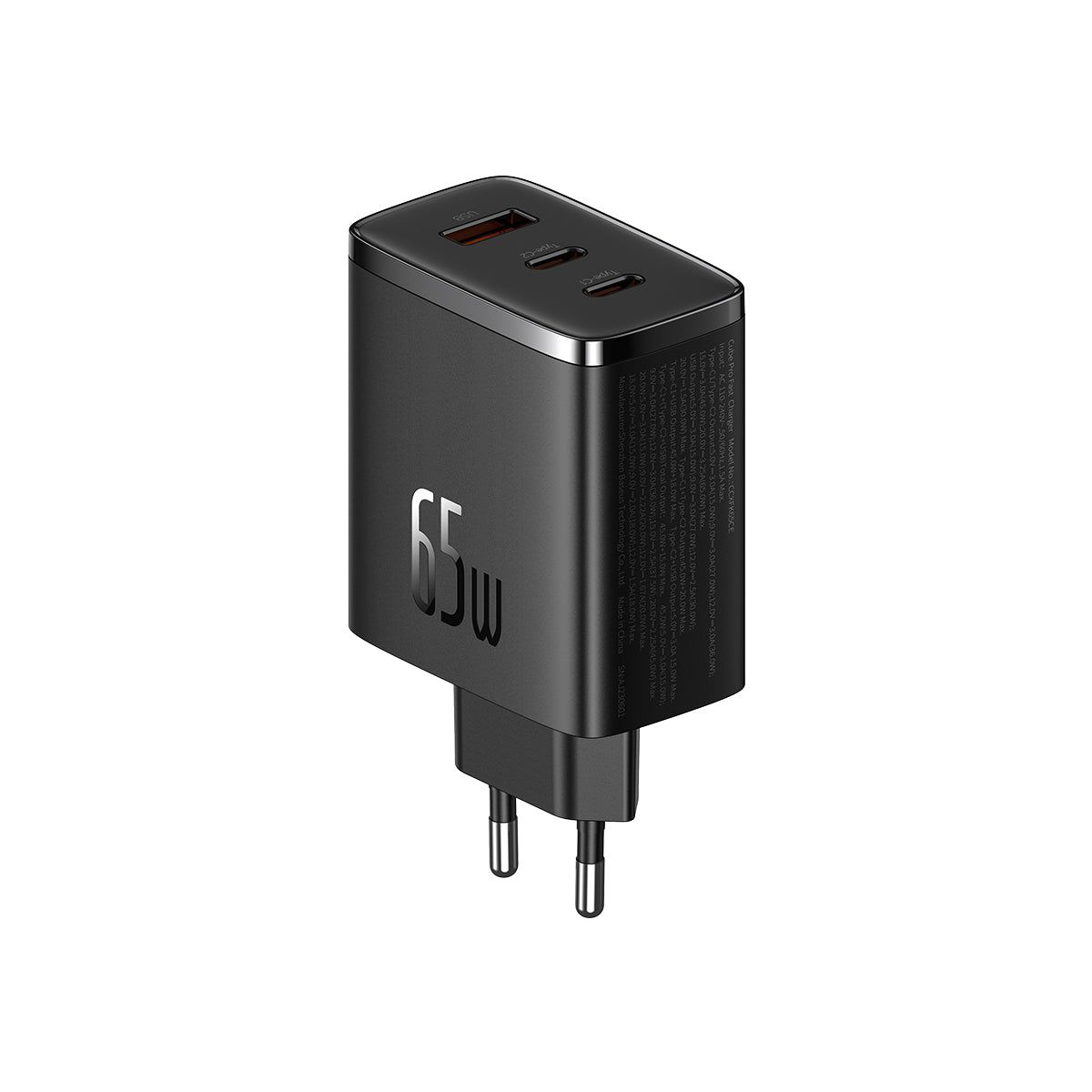 INCARCATOR RETEA Baseus Cube Pro, Quick Charge 65W, 2 x USB Type-C Output 5V/3A, 1 x USB, negru  P10152301113-00  (timbru verde 0.18 lei) - 6932172641474