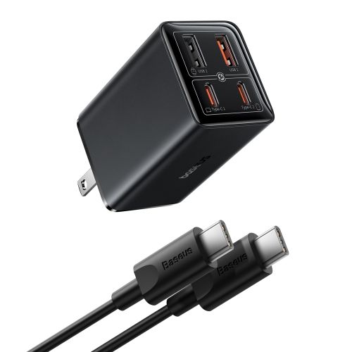 INCARCATOR RETEA Baseus GaN6 Pro, Quick Charge 65W, 2 x USB Type-C Output 5V/3A,2 x USB (include cablu USB Type-C la USB Type-C de 100W),negru  P10162701113-00  (timbru verde 0.18 lei)-6932172644444