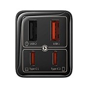 INCARCATOR RETEA Baseus GaN6 Pro, Quick Charge 65W, 2 x USB Type-C Output 5V/3A,2 x USB (include cablu USB Type-C la USB Type-C de 100W),negru  P10162701113-00  (timbru verde 0.18 lei)-6932172644444