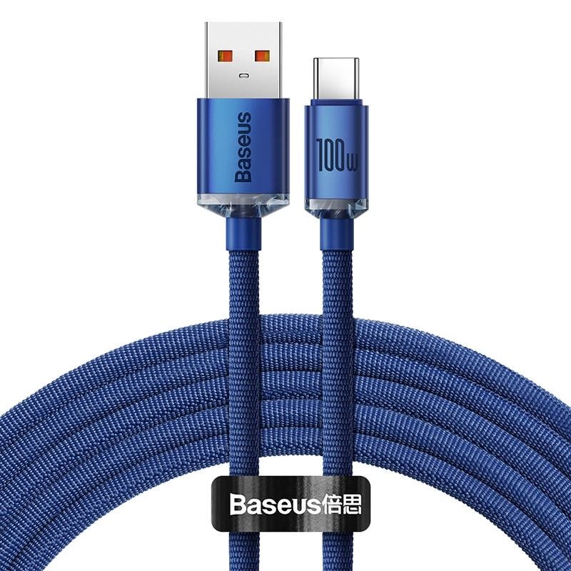 CABLU alimentare si date Baseus Crystal Shine, Fast Charging Data Cable pt. smartphone, USB la USB Type-C 100W, 1.2m, braided, albastru  CAJY000403  (timbru verde 0.18 lei) - 6932172602819