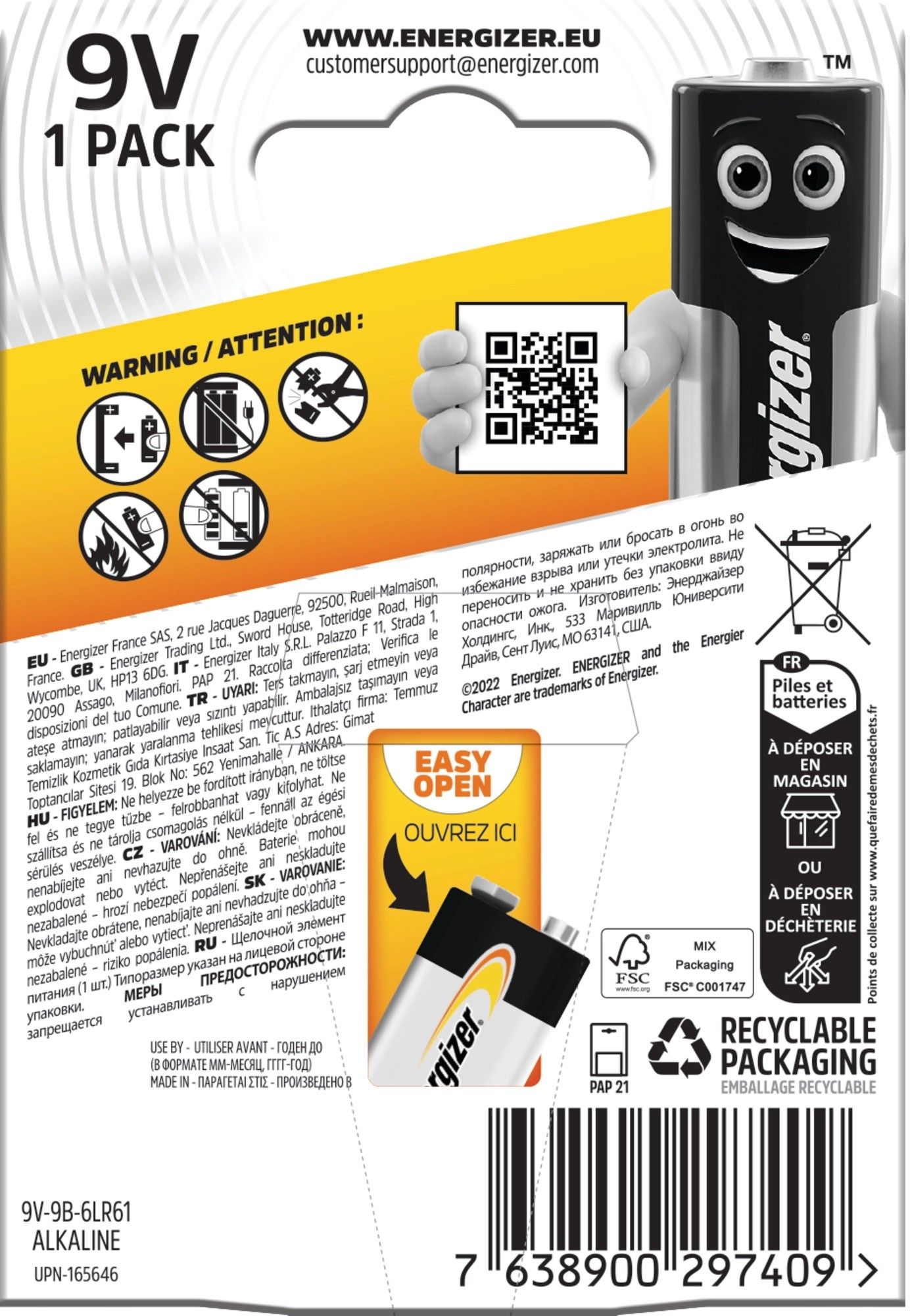 Baterii alkaline 9V, 6LR6, Energizer_2