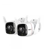 Outdoor Security Wi-Fi Camera, 2-Pack SPEC: 2K (2304x1296), 2.4 GHz, 2T2R, 2 × External Antennas, 1 × Ethernet Port FEATURE: Smart AI Detection and Notifications (motion, people), Sound and Light Alarm, Remote Control, Two-Way Audio, Voice Control (Works with Google Assistant and Alexa), Local