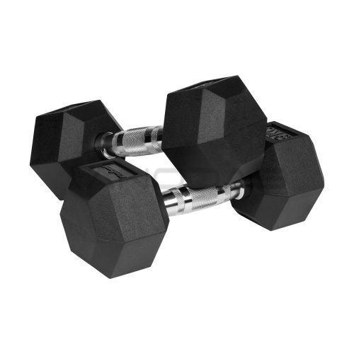 Rubberized cast iron dumbbells HEX 2x9 kg REBEL ACTIVE_2