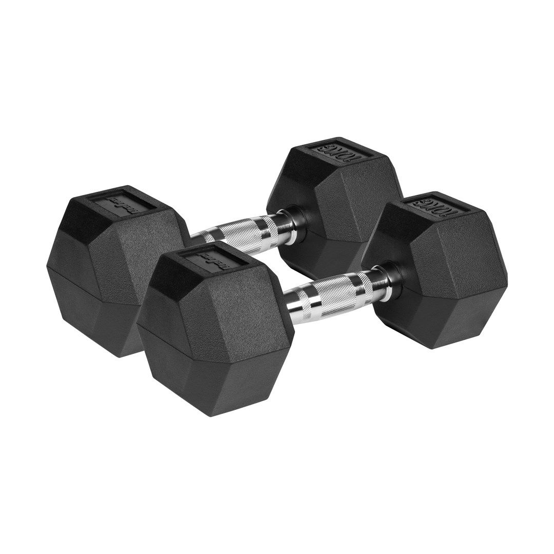 Rubberized cast iron dumbbells HEX 2x10 kg REBEL ACTIVE_2