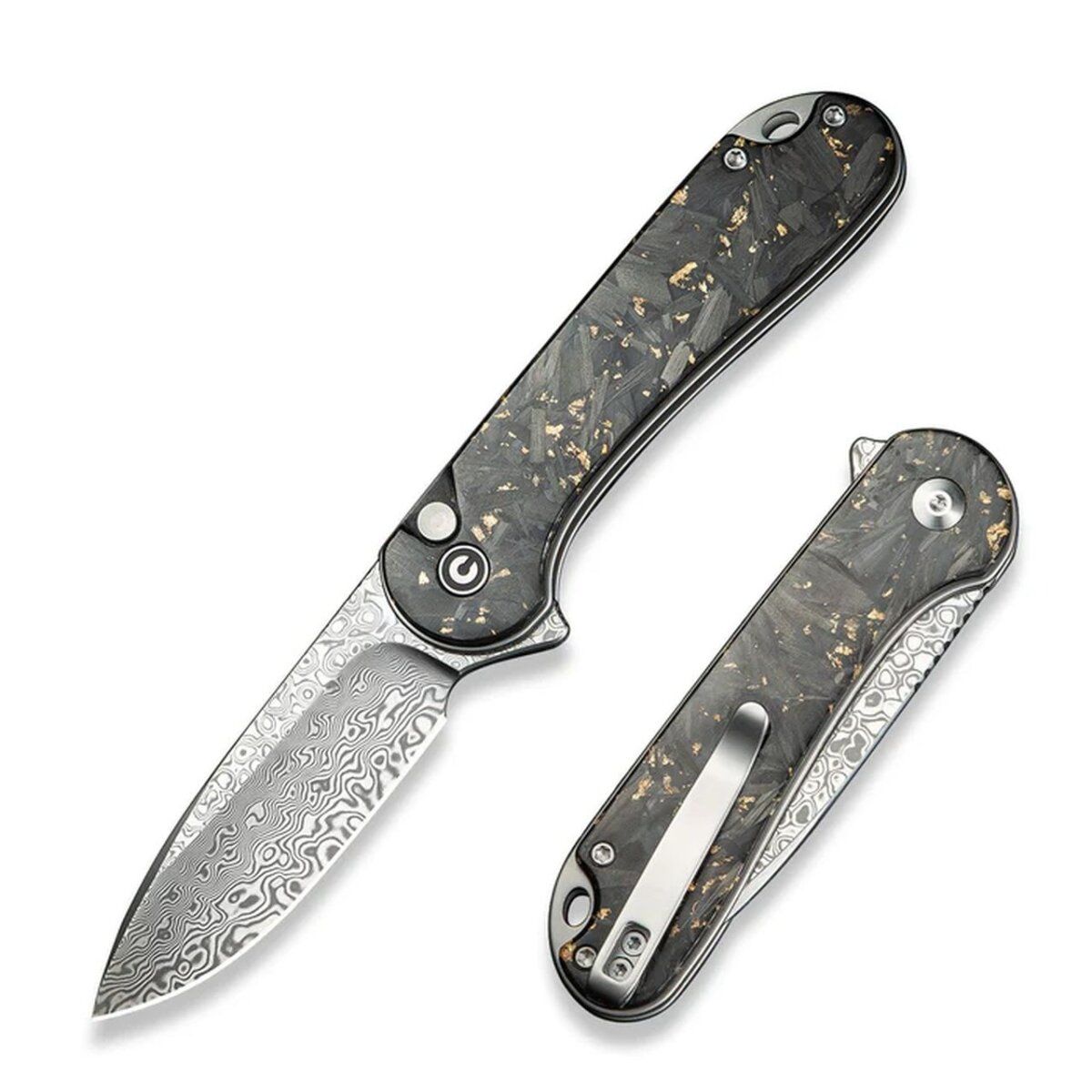 CIVIVI Button Lock Elementum II Damast CF Knife