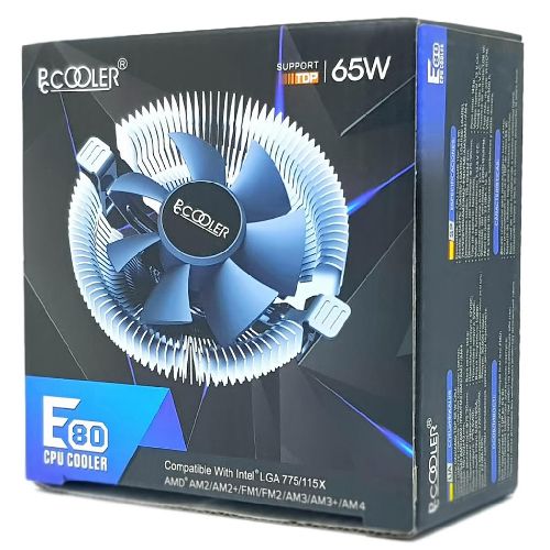 COOLER PCCooler  E80  skt. Intel si AMD, racire cu aer, vent. 75mm, 2200 rpm, 6 heatpipes, inaltime 42mm, , E80   (timbru verde 0.8 lei)