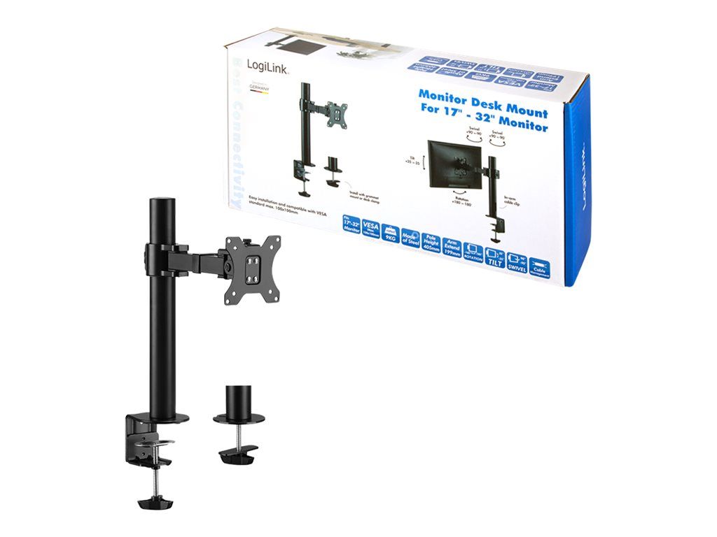 SUPORT de birou LOGILINK, pt 1 TV/monitor plat, diag. max 32 inch, rotatie, inclinare, verticala, max 9 Kg, negru,  BP0104