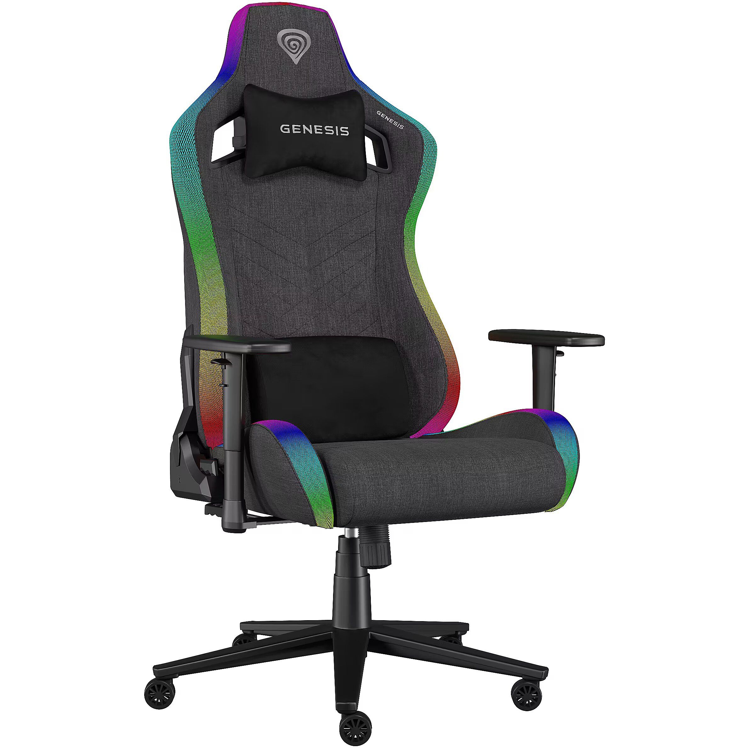 Scaun gaming Genesis TRIT 660, material textil, iluminare RGB, suporta pana la 150 kg, inaltime reglabila, spatar ajustabil, gri
